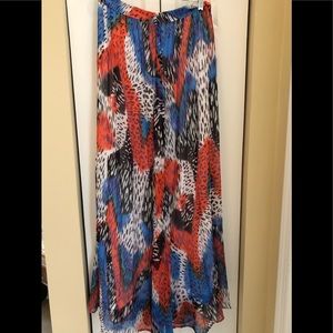 🐆Intrigue Chiffon Abstract Animal Print, white lined colorful maxi skirt